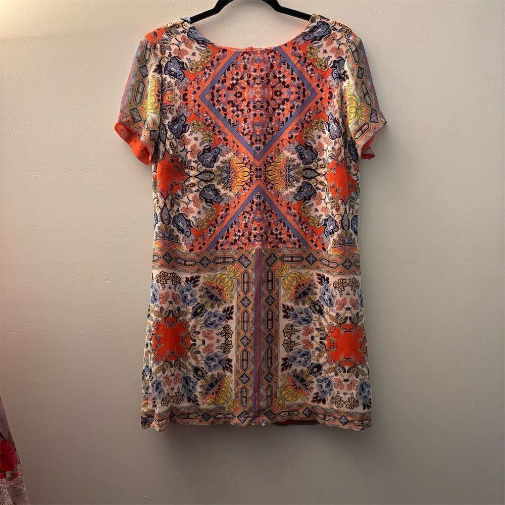 Lulu's Sangria Coral Pink Tile Print Dress Size L Short Sleeve